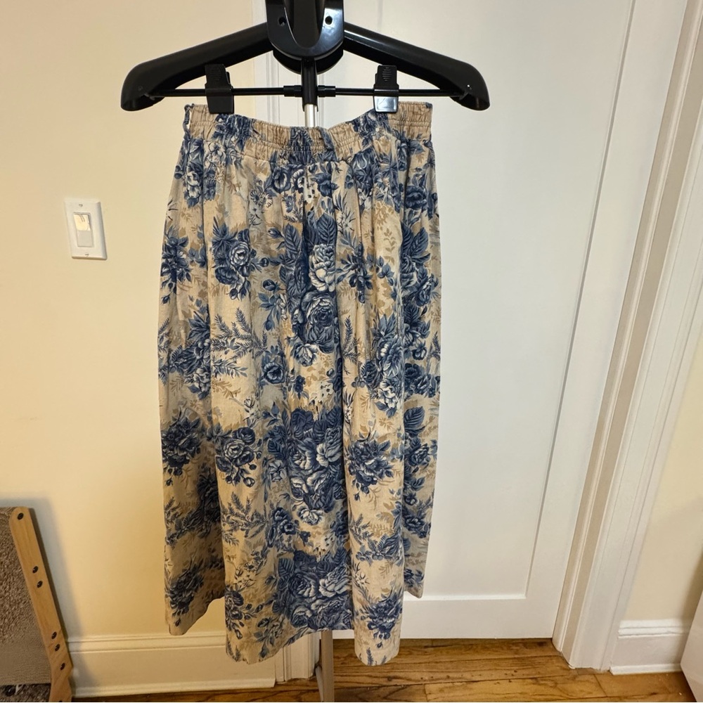 Floral Blue and Cream Skirt with Elastic Waistband